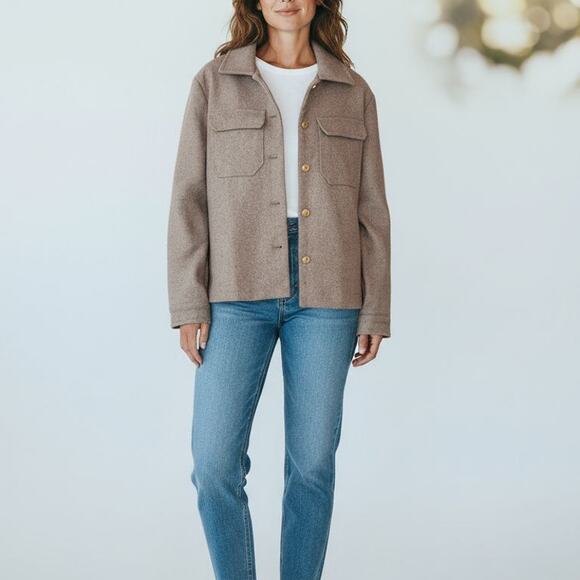 FATE Wool Jacket Shacket Beige Tan Mid Length S Fall Winter Layering Chic NWT - Picture 2 of 12